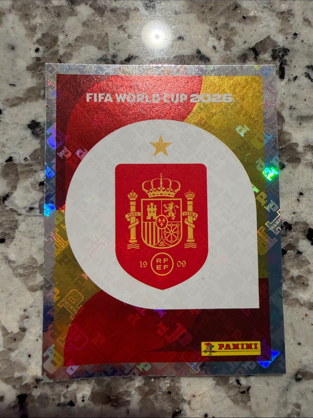 Panini Red and Gold Spain Crest Holographic Sticker